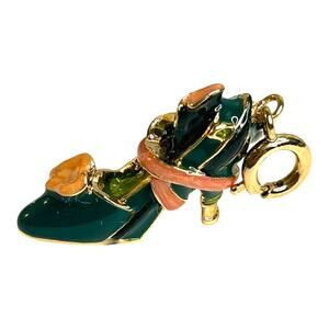 Kenneth Jay Lane (KJL) Calla Lily Enamel High Heel Shoe Charm Green Pink Gold